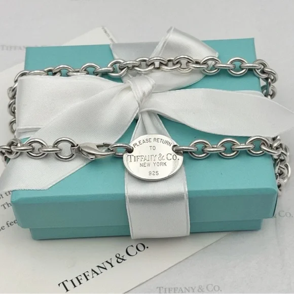 Tiffany & Co Return to Tiffany Oval Tag Choker Necklace Sterling Silver Gift Box - Picture 5 of 14